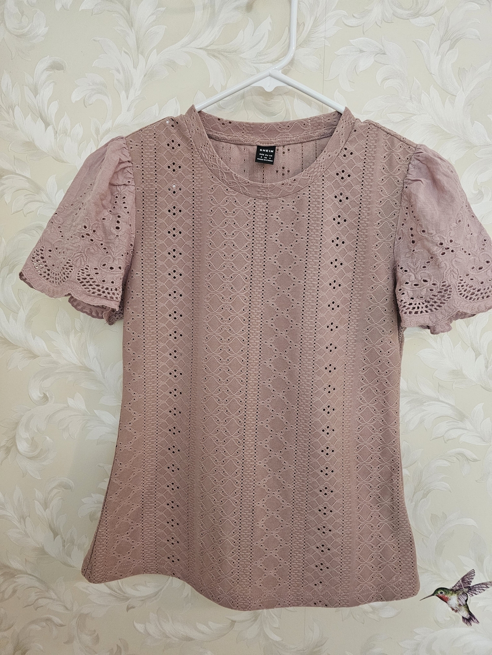 Dusty Pink Eyelet Puff Sleeve Blouse